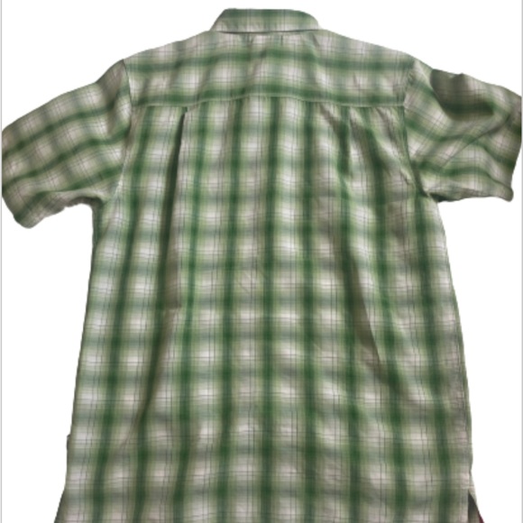 North Face Vented Button Shirt Mens small Front Zip Pocket Short Sleeve Plaid - Picture 2 of 7